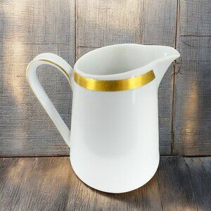 Schonwald Germany White Porcelain Small Pitcher Creamer With Gold Band Vintage